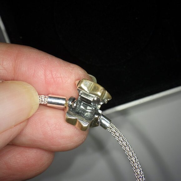 PANDORA Sterling Silver SHINE BRIGHT SNOWFLAKE Mesh Bangle Bracelet STAR NWB - Picture 5 of 9